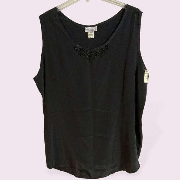 Impressions Woman’s Floral Embroidered Vintage Plus Size Tank Top - Picture 1 of 4